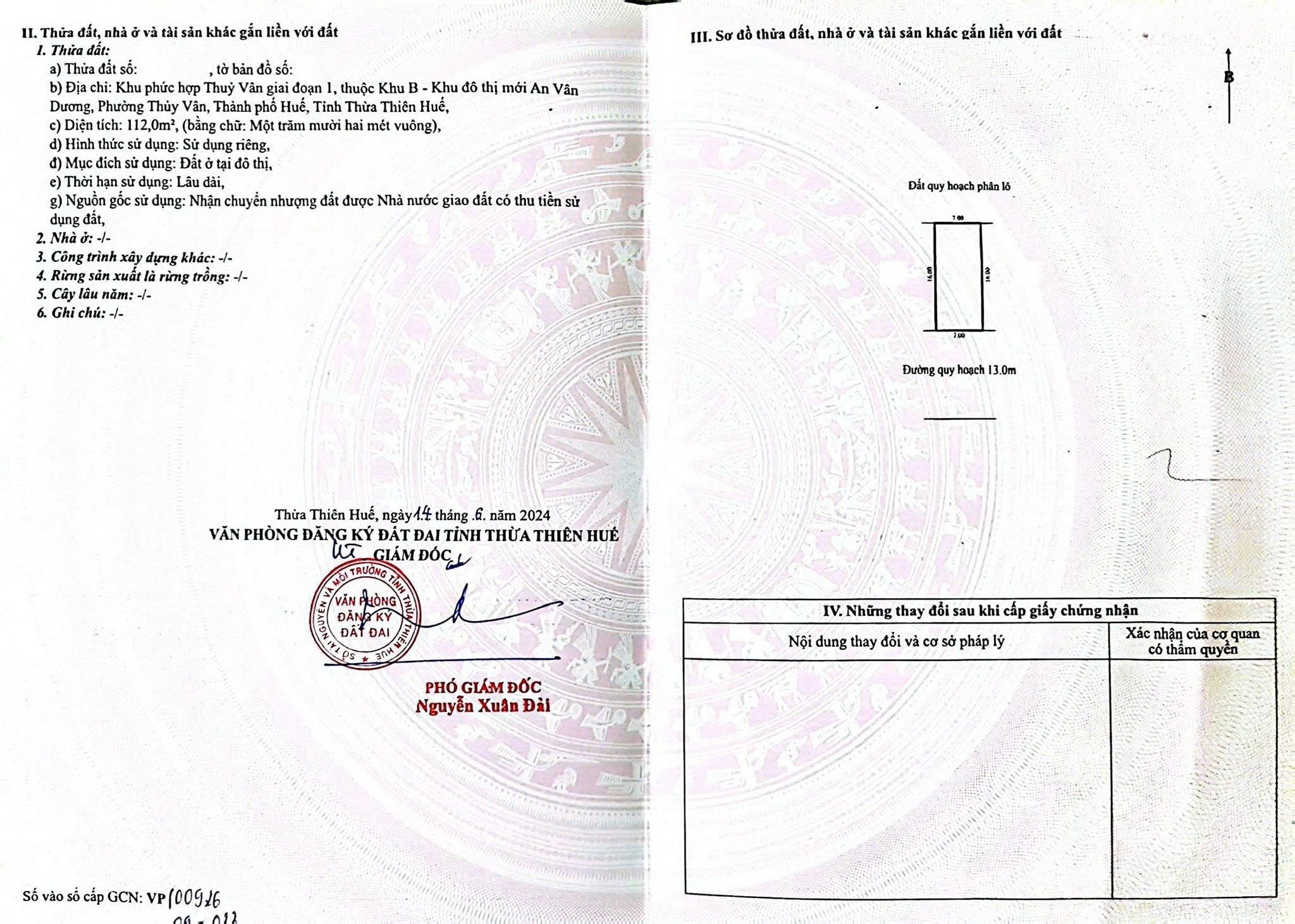Bán lô đất Khu Đô Thị Mới An Vân Dương - Phường Thủy Vân - Thành Phố Huế - Tỉnh Thừa Thiên Huế
