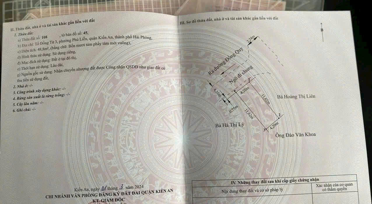 Bán lô đất mặt đường ô Tô Tại Đồng Tử 3 - Phường Phù Liễn - Quận Kiến An - Thành Phố Hải Phòng