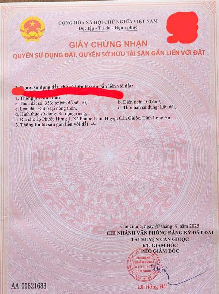 Cần bán lô đất mặt tiền nhựa Huỳnh Thị Luông - Xã Phước Lâm - Huyện Cần Giuộc - Tỉnh Long An
